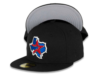 Houston Astros New Era MLB 59FIFTY 5950 Fitted Cap Hat Black Crown/Visor Red/Royal Blue/White Logo Inside State Map
