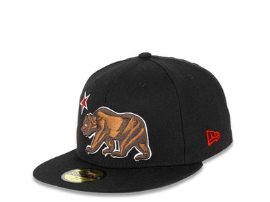 California Replubic New Era 59FIFTY 5950 Fitted Cap Hat Black Crown/Visor Brown/White/Red Bear Logo