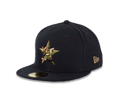 Houston Astros New Era MLB 59FIFTY 5950 Fitted Cap Hat Black Crown/Visor Camo Fill Logo 