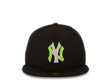 Load image into Gallery viewer, New York Yankees MLB 59FIFTY 5950 Fitted Cap Hat Black Crown/Visor Neon Green/Gray Multi-Color Logo 
