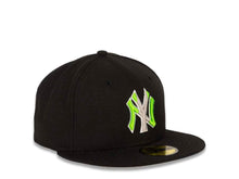 Load image into Gallery viewer, New York Yankees MLB 59FIFTY 5950 Fitted Cap Hat Black Crown/Visor Neon Green/Gray Multi-Color Logo 
