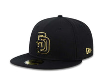 Load image into Gallery viewer, San Diego Padres New Era MLB 59FIFTY 5950 Fitted Cap Hat Black Crown/Visor Black/Gold Logo 
