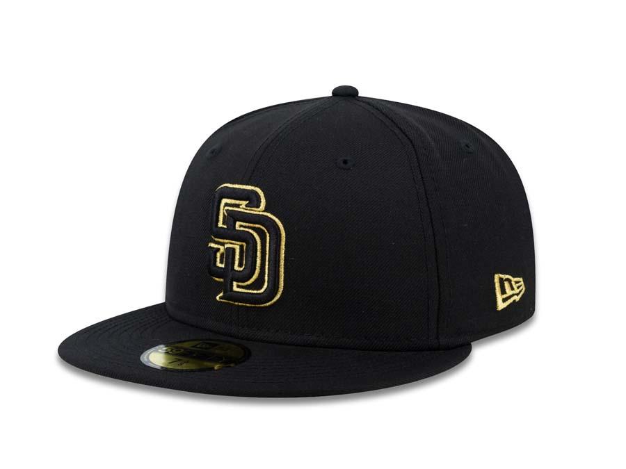 San Diego Padres New Era MLB 59FIFTY 5950 Fitted Cap Hat Black Crown/Visor Black/Gold Logo 