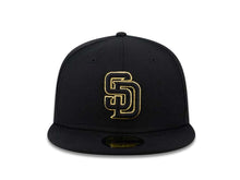 Load image into Gallery viewer, San Diego Padres New Era MLB 59FIFTY 5950 Fitted Cap Hat Black Crown/Visor Black/Gold Logo 
