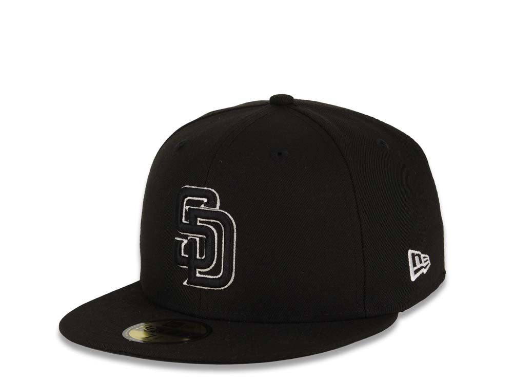 (Youth) San Diego Padres MLB Fitted Cap Hat Black Crown/Visor Black/White Logo Black UV