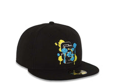 Load image into Gallery viewer, San Diego Padres MLB New Era 59FIFTY 5950 Fitted Cap Hat Black Crown/Visor Lime Green/Yellow/Black Splatter/Paint Logo Blue UV
