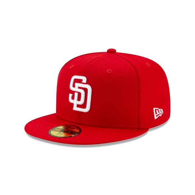 (Youth) San Diego Padres New Era MLB 59Fifty 5950 Fitted Cap Hat Red Crown/Visor White Logo