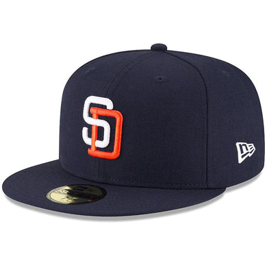 (Youth) San Diego Padres New Era MLB 59Fifty 5950 Fitted Cap Hat Navy Crown/Visor White/Orange Logo (Tony Gwynn Era)