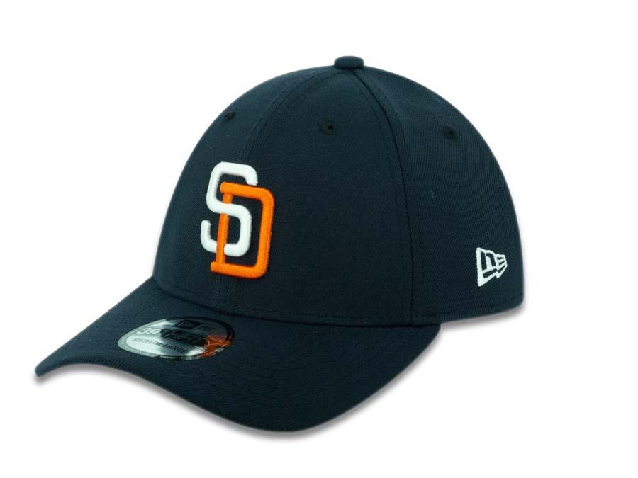 San Diego Padres New Era MLB 39THIRTY 3930 Flexfit Cap Hat Navy Crown/Visor White/Orange Logo (Tony Gwynn Era)