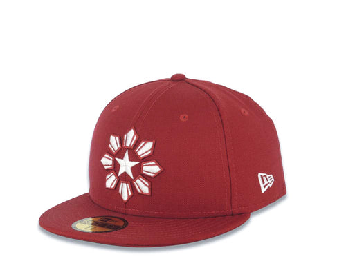 Philippines New Era 59FIFTY 5950 Fitted Cap Hat Cardinal Crown/Visor White/Cardinal Star Logo Philippines Flag Back Logo