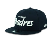 Load image into Gallery viewer, San Diego Padres New Era MLB 9FIFTY 950 Snapback Cap Hat Navy Crown/Visor White Text Logo 
