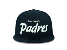Load image into Gallery viewer, San Diego Padres New Era MLB 9FIFTY 950 Snapback Cap Hat Navy Crown/Visor White Text Logo 
