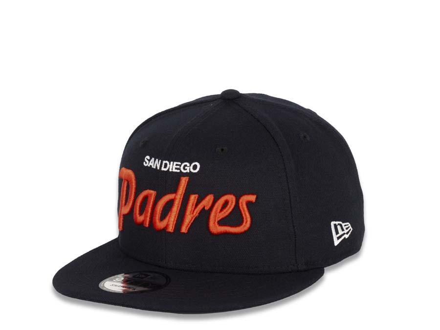 San Diego Padres New Era MLB 9Fifty 950 Snapback Cap Hat Navy Crown/Visor White/Orange Script Logo