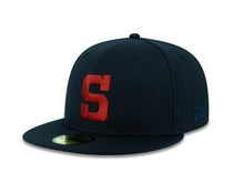 Load image into Gallery viewer, San Diego Padres MLB Fitted Cap Hat Navy Blue Crown/Visor Red S Pacific Coast League Logo
