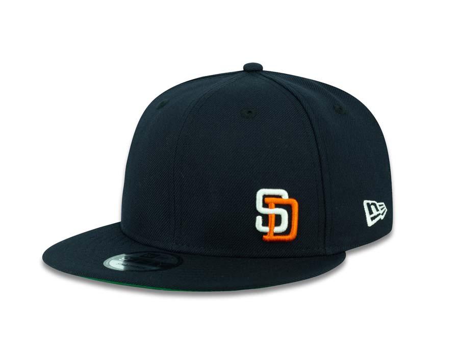 San Diego Padres New Era MLB 59FIFTY 5950 Fitted Cap Hat Navy Crown/Visor White/Orange Side Flawless Logo 