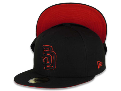 (Youth) San Diego Padres New Era MLB 59Fifty 5950 Fitted Cap Hat Black Crown/Visor Black/Red Logo