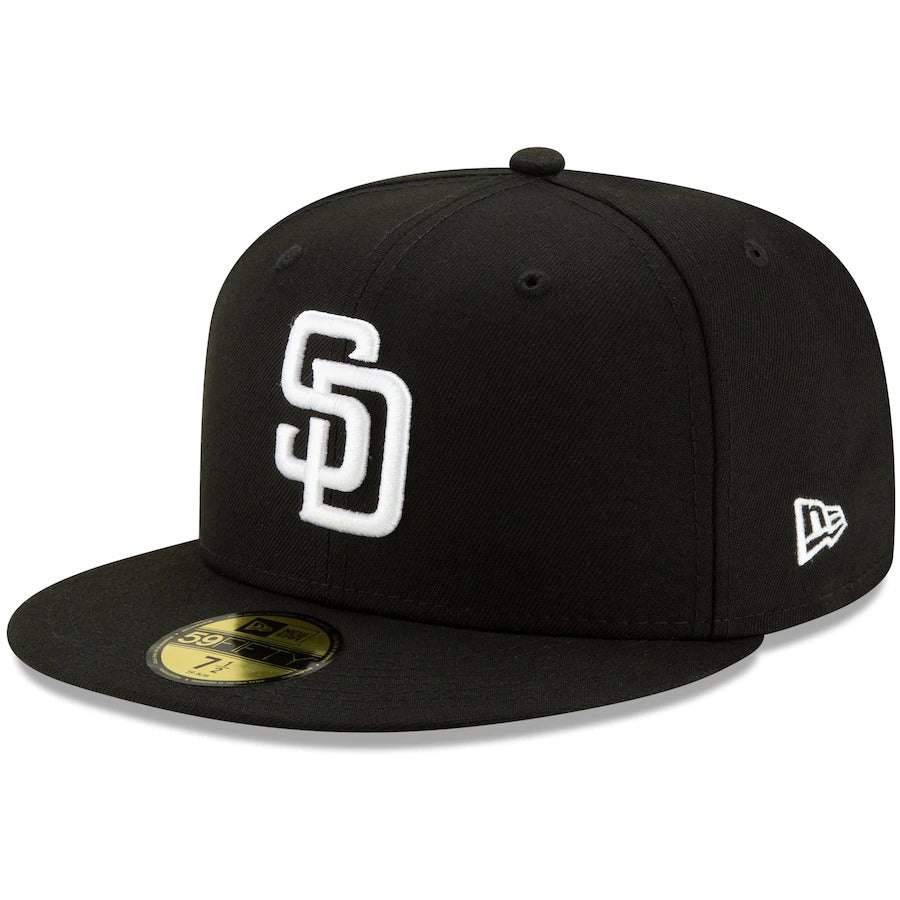 (Youth) San Diego Padres New Era MLB 59Fifty 5950 Fitted Cap Hat Black Crown/Visor White Logo