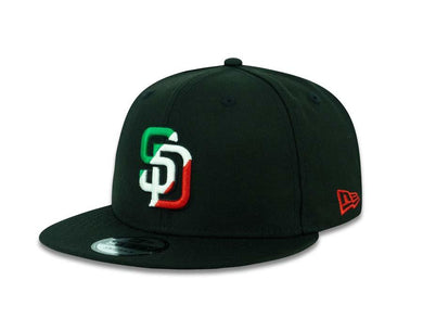 San Diego Padres New Era MLB 9FIFTY 950 Snapback Cap Hat Black Crown/Visor Green/White/Red Diagonal Logo 