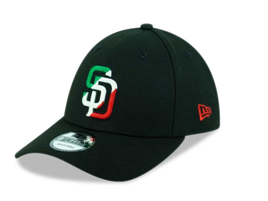 San Diego Padres New Era MLB 9FORTY 940 Adjustable Cap Hat Black Crown/Visor Green/White/Red Diagonal Logo 