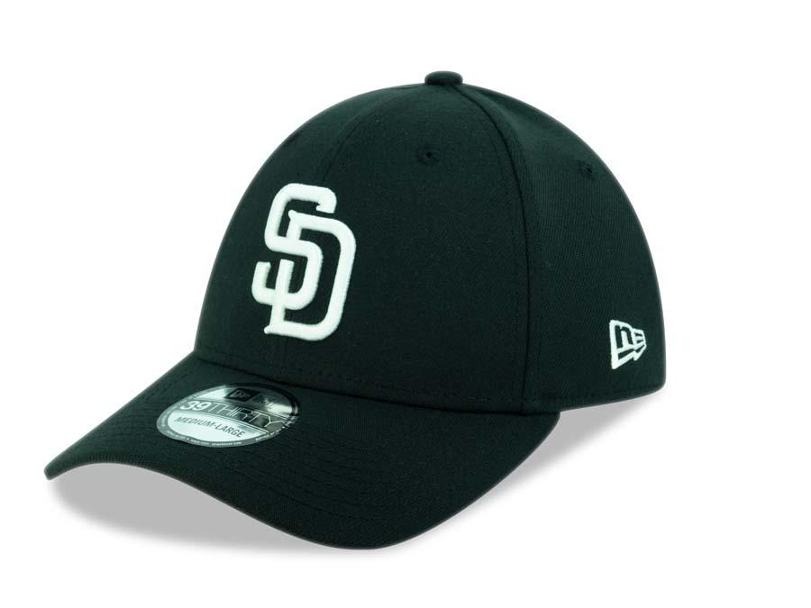 San Diego Padres New Era MLB 39THIRTY 3930 Flexfit Cap Hat Black Crown/Visor White Logo 