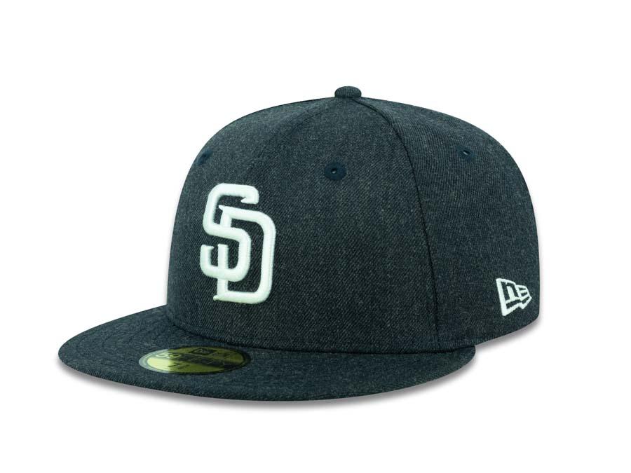 San Diego Padres New Era MLB 59FIFTY 5950 Fitted Cap Hat Heather Navy Crown/Visor White Logo 