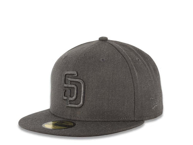 San Diego Padres New Era MLB Fitted Heather Cap Hat Dark Gray Crown/Visor Metallic Gray Logo