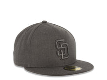 Load image into Gallery viewer, San Diego Padres New Era MLB Fitted Heather Cap Hat Dark Gray Crown/Visor Metallic Gray Logo
