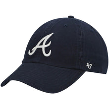 Load image into Gallery viewer, Atlanta Braves &#39;47 Brand MLB Clean Up Adjustable Cap Hat Navy Crown/Visor White Logo 
