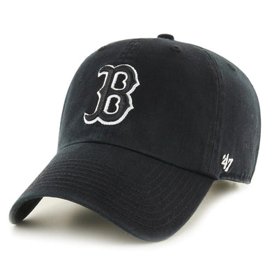 Boston Red Sox '47 Brand MLB Clean Up Adjustable Cap Hat Black Crown/Visor Black/White Logo 
