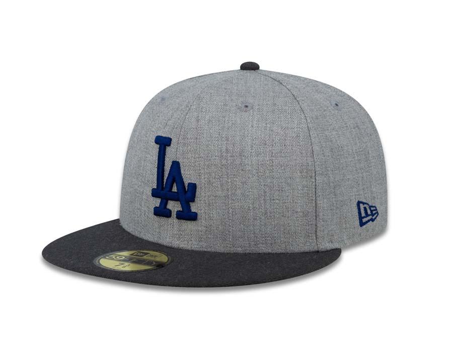 Los Angeles Dodgers New Era MLB 59FIFTY 5950 Fitted Cap Hat Heather Gray/Dark Gray Crown/Visor Royal Blue Logo 