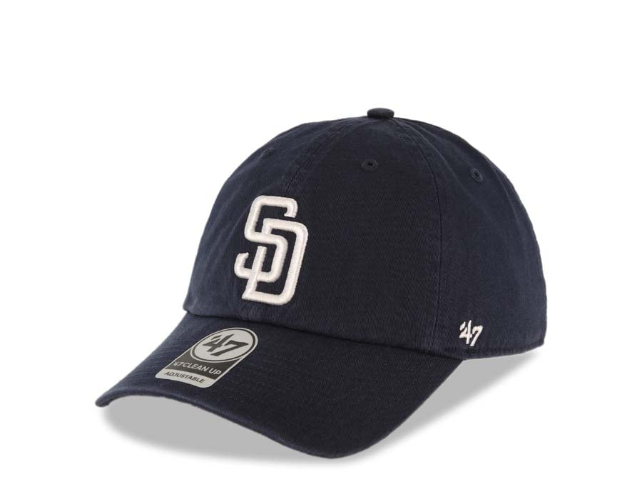 San Diego Padres '47 Brand  MLB Clean Up Adjustable Cap Hat Navy Blue Crown/Visor White Logo