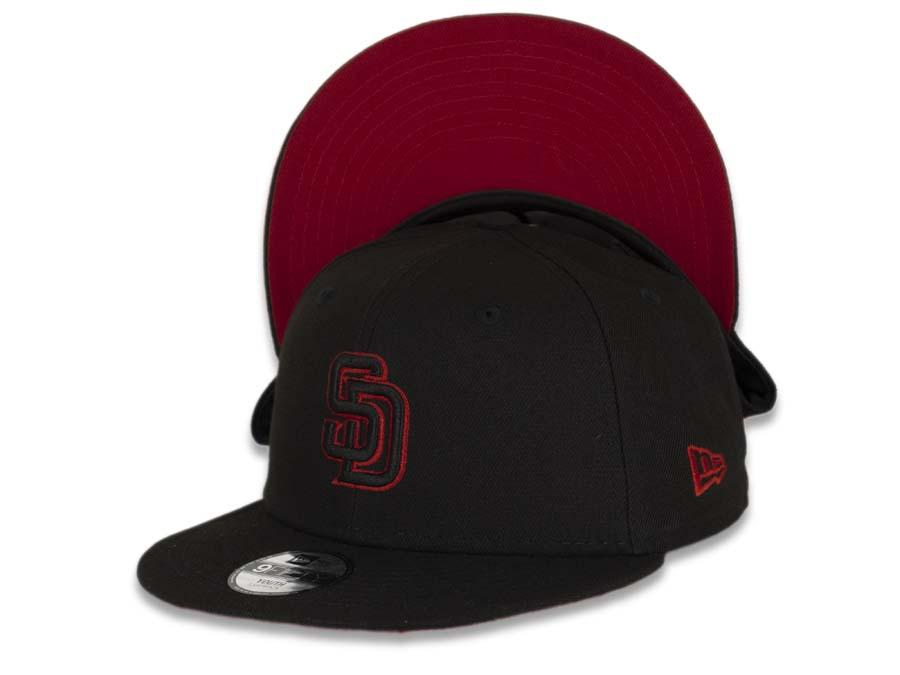 (Youth) San Diego Padres New Era MLB 9Fifty 950 Snapback Cap Hat Black Crown/Visor Black/Red Logo