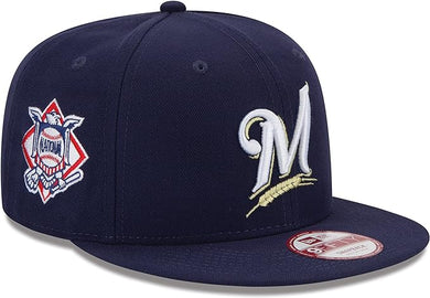 Milwaukee Brewers New Era MLB 9FIFTY 950 Baycik Snapback Cap Hat Navy Blue Crown/Visor White/Gold Logo