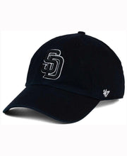 Load image into Gallery viewer, San Diego Padres &#39;47 MLB Clean Up Adjustable Cap Hat Black Crown/Visor Black/White Logo 
