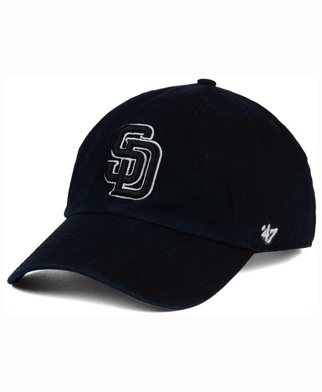 San Diego Padres '47 MLB Clean Up Adjustable Cap Hat Black Crown/Visor Black/White Logo 