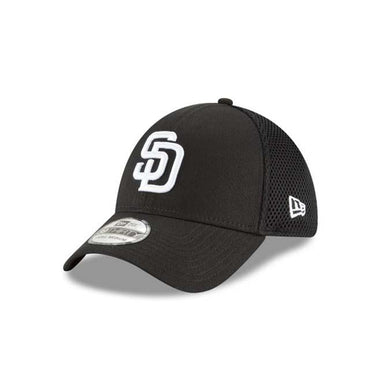 San Diego Padres New Era MLB 39THIRTY 3930 Neo Mesh Flexfit Cap Hat Black Crown/Visor White Logo 