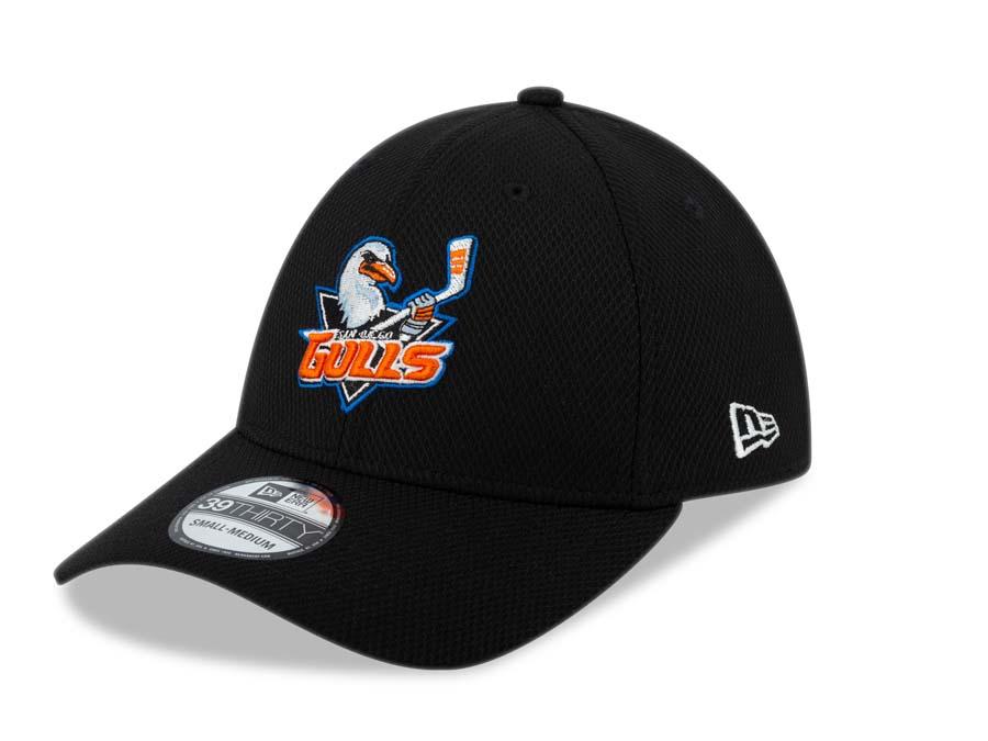 San Diego Gulls New Era Hockey 39THIRTY 3930 Flexfit Cap Hat Diamond Tech Black Crown/Visor Team Logo 