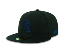 Load image into Gallery viewer, San Diego Padres New Era MLB 59FIFTY 5950 Fitted Cap Hat Black Crown/Visor Black/Royal Blue Logo 
