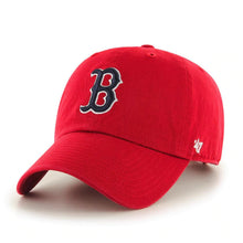 Load image into Gallery viewer, Boston Red Sox &#39;47 MLB Clean Up Adjustable Cap Hat Red Crown/Visor Black/White Logo 
