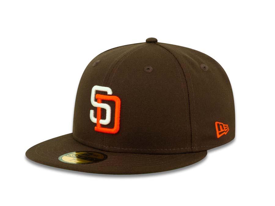 San Diego Padres New Era MLB 59FIFTY 5950 Fitted Cap Hat Brown Crown/Visor White/Orange Logo