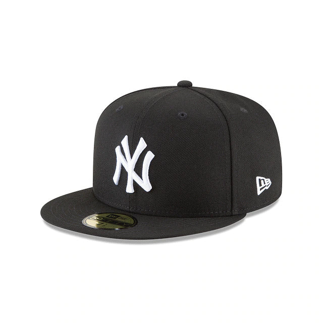 (Youth) New York Yankees New Era MLB 59FIFTY 5950 Fitted Cap Hat Black Crown/Visor White Logo 