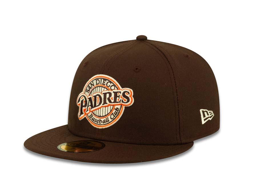 San Diego Padres New Era MLB 59FIFTY 5950 Fitted Cap Hat Brown Crown/Visor Brown/White/Orange Retro Logo