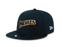 Load image into Gallery viewer, San Diego Padres New Era MLB 9FIFTY 950 Snapback Cap Hat Navyh Crown/Visor Navy/White/Orange Script Logo
