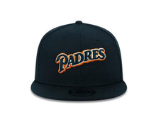 Load image into Gallery viewer, San Diego Padres New Era MLB 9FIFTY 950 Snapback Cap Hat Navyh Crown/Visor Navy/White/Orange Script Logo
