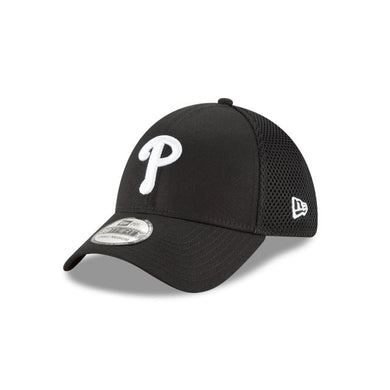 Philadelphia Phillies New Era MLB 39THIRTY 3930 Neo Mesh Flexfit Cap Hat Black Crown/Visor White Logo