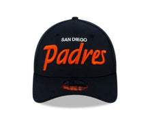 Load image into Gallery viewer, San Diego Padres New Era MLB 39THIRTY 3930 Flexfit Cap Hat Navy Crown/Visor White/Orange Script Logo
