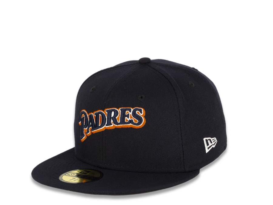 San Diego Padres New Era MLB 59Fifty 5950 Fitted Cap Hat Navy Crown/Visor Navy/White/Orange Script Logo