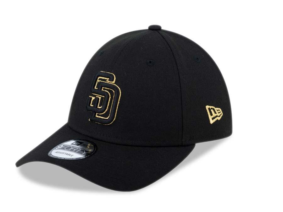 San Diego Padres New Era MLB 9FORTY 940 Adjustable Cap Hat Black Crown/Visor Black/Metallic Gold Logo