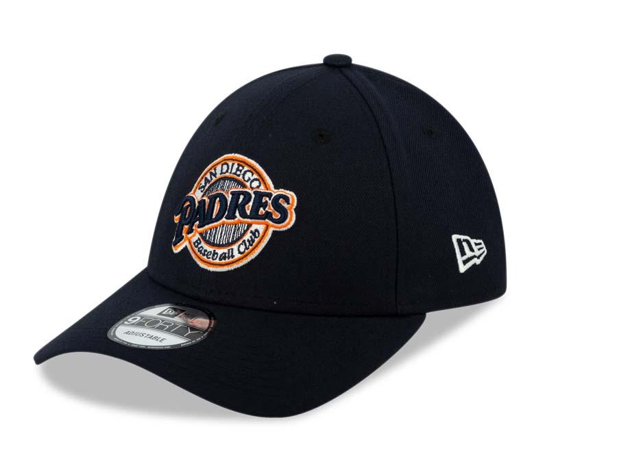 San Diego Padres New Era MLB 9FORTY 940 Adjustable Cap Hat Navy Crown/Visor Navy/White/Orange Retro Logo