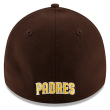 Load image into Gallery viewer, San Diego Padres New Era MLB 39THIRTY 3930 Flexfit Cap Hat Team Color Dark Brown Crown/Visor Yellow Logo
